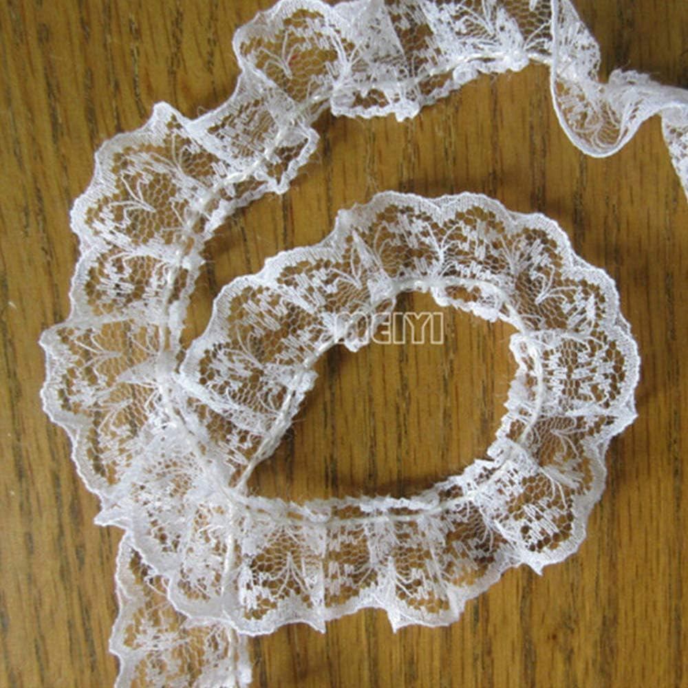 10 Meters Pleated Organza Lace Edge Gathered Mesh Trim Ribbon 2 cm Width Vintage Style White Edging Trimmings Fabric Emb