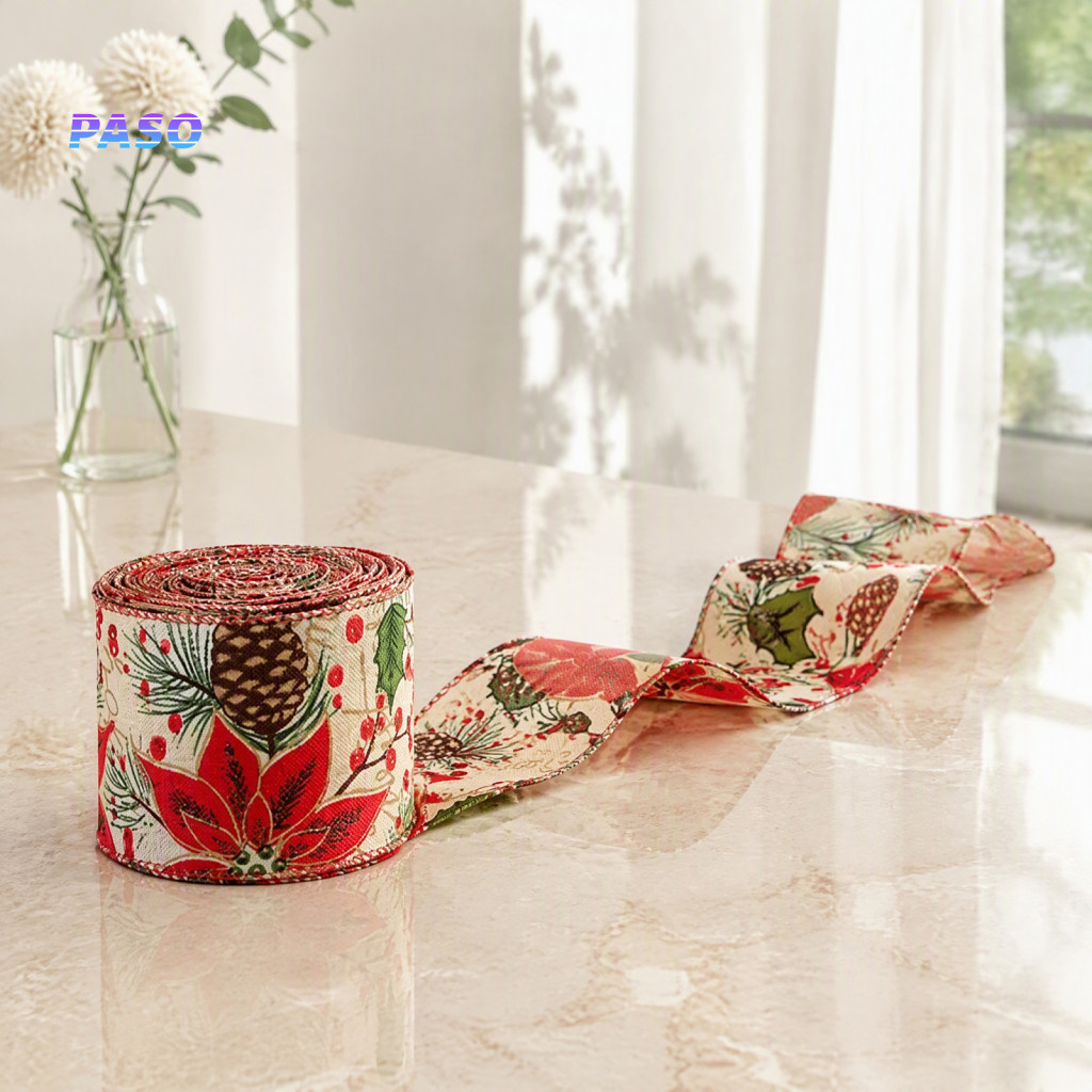 Rustic Holiday Craft Ribbon 1 Roll Vintage Burlap Christmas Wired Linen Fabric for Gift Wrapping Tree Decoration Diy Cra