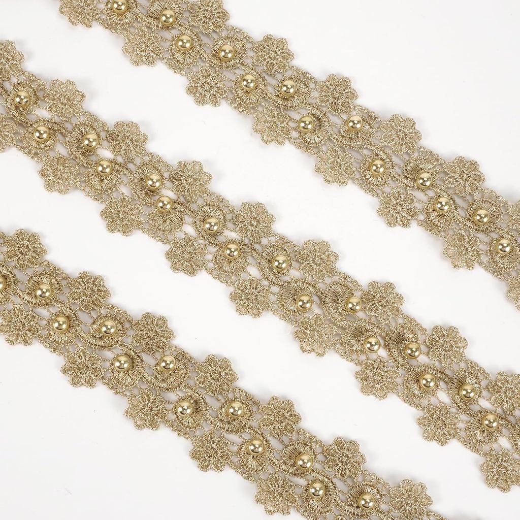 levylisa 3.28 Yards Pearl Flower Lace Trim Ribbon Vintage Edging Trimmings Fabric Embroidered Applique Sewing Craft for