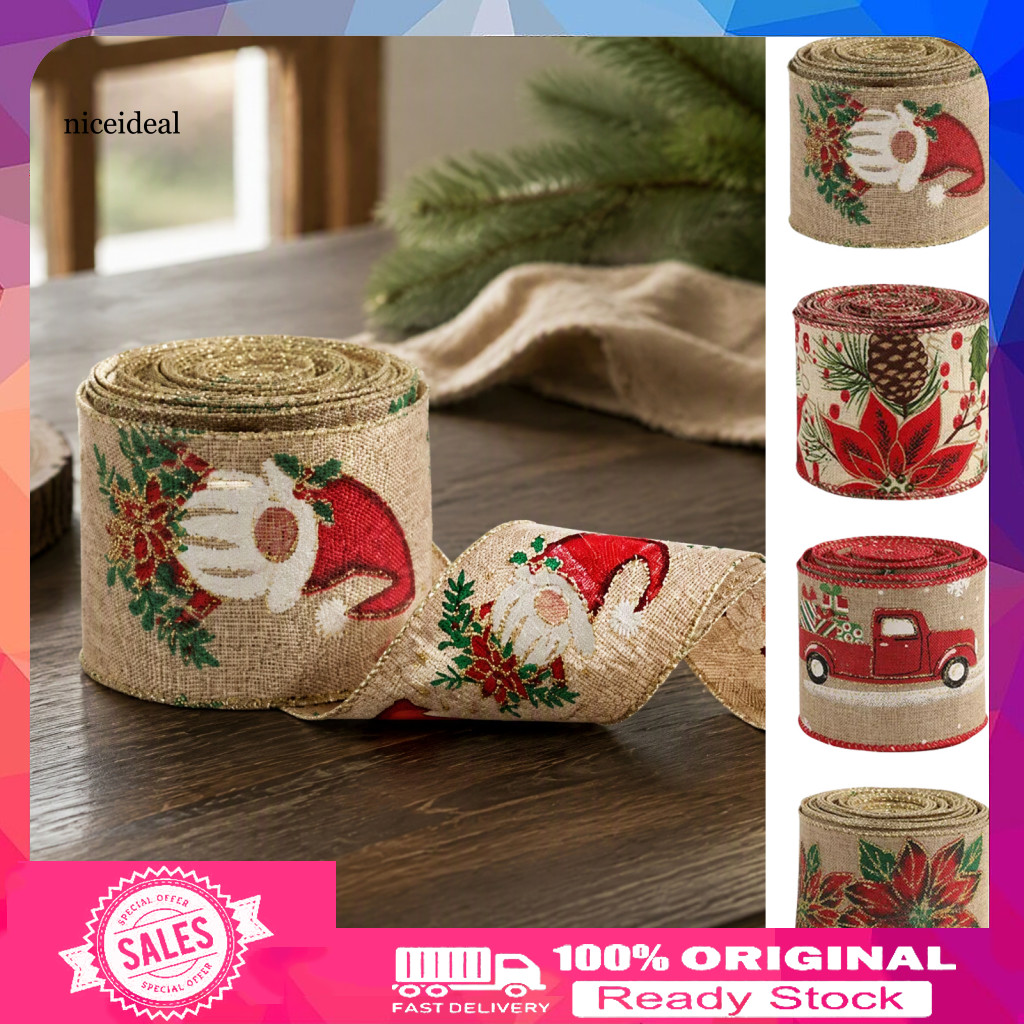 Linen Ribbon for Gift Wrapping 1 Roll Vintage Burlap Christmas Wired Fabric for Tree Decoration Diy Crafts Wreath Making