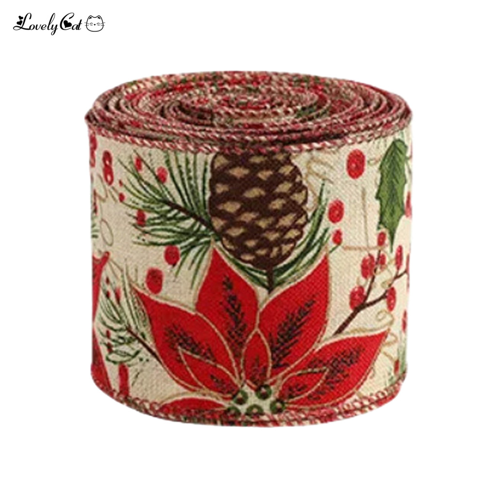 Wired Ribbon for Christmas Tree 1 Roll Vintage Burlap Linen Fabric for Gift Wrapping Decoration Diy Crafts Wreath Making