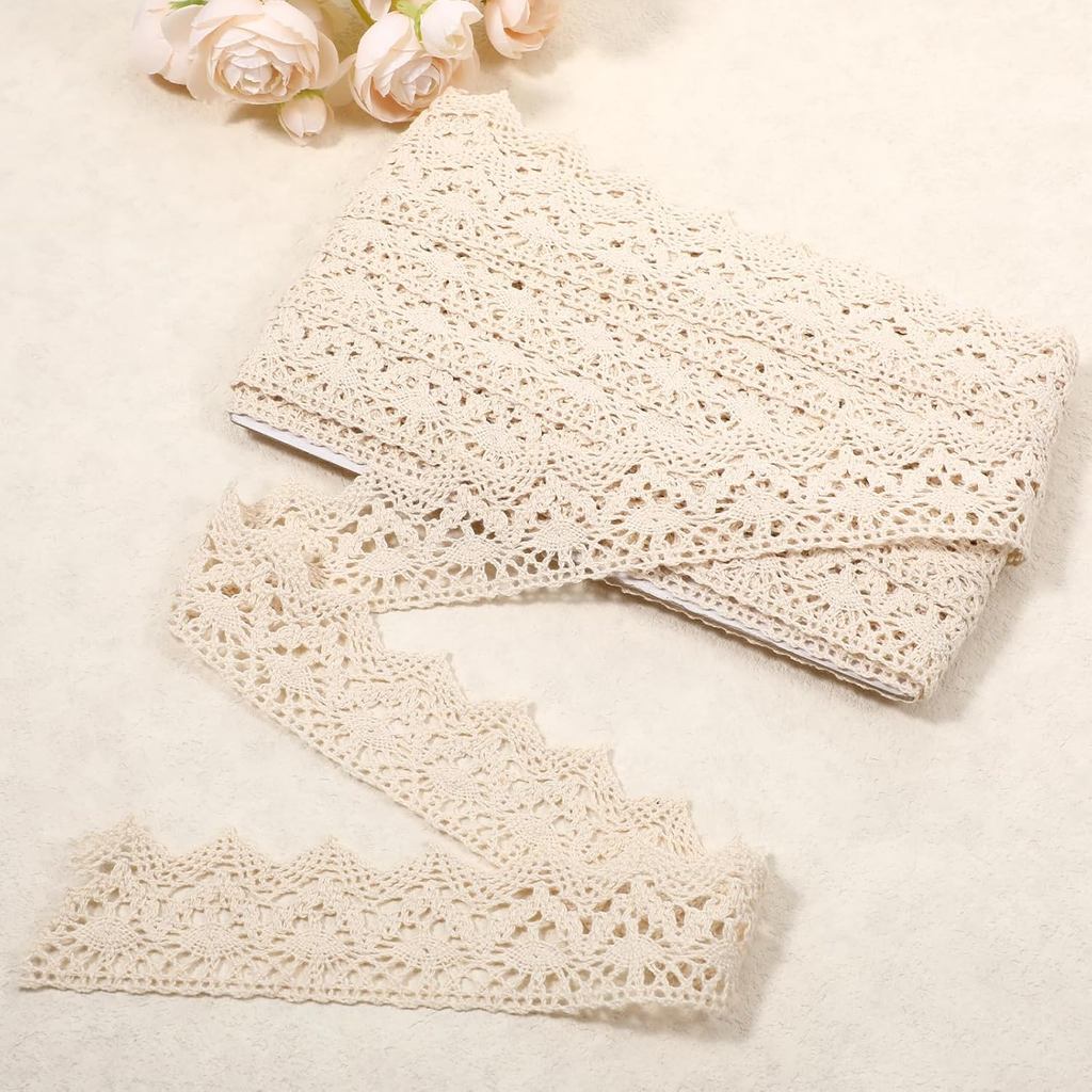 Beige Lace Ribbon Vintage Crochet Lace Trim 10 Yards Sewing Ribbon for Crafts Gift Package Wrapping Bridal Wedding Decor