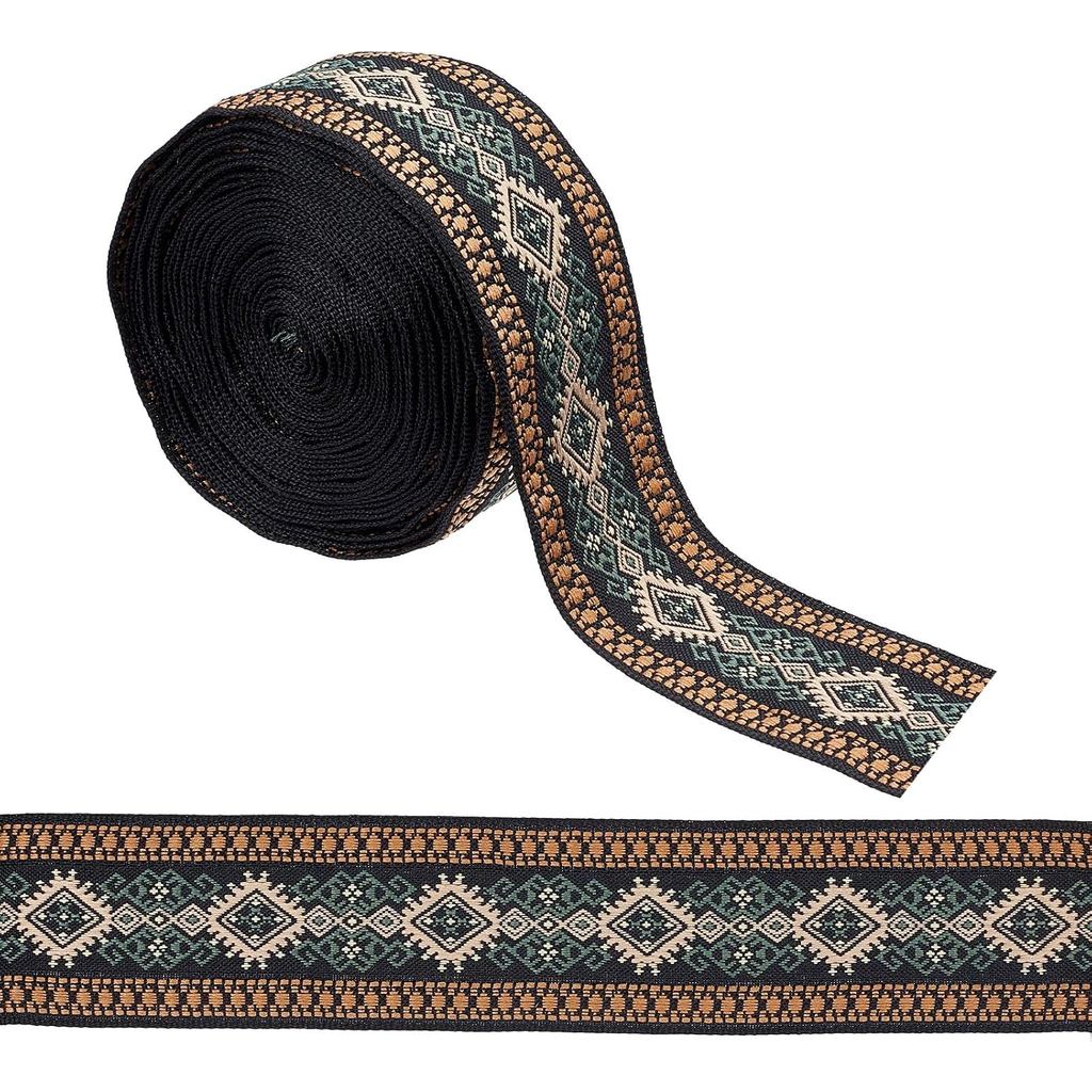 GORGECRAFT 1.5 Inch Vintage Jacquard Ribbon Ethnic Style Embroidery Polyester Ribbons Rhombus Pattern Fabric Trim for DI