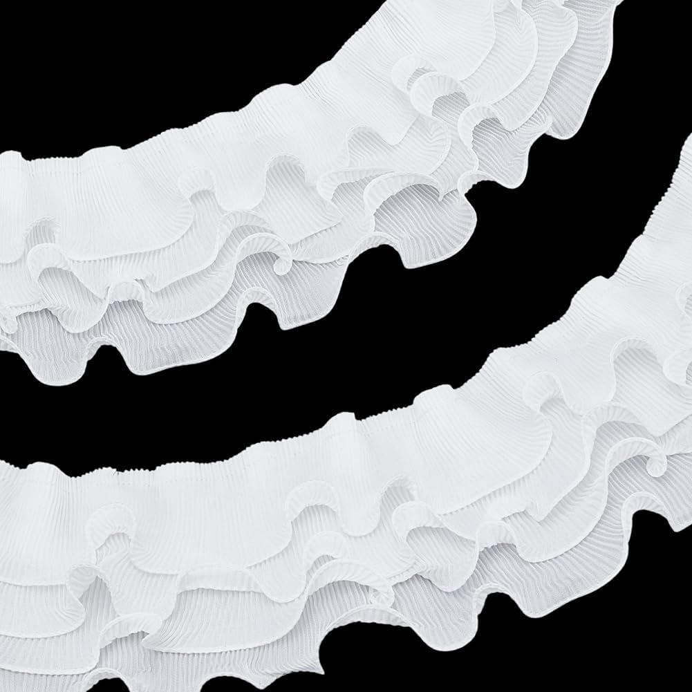 5 Yards 4.53 Inch Wide Ruffle Lace Trim 4-Layer White Pleated Fabric Ribbon Vintage Ruffled Trimming for Sewing Craft We
