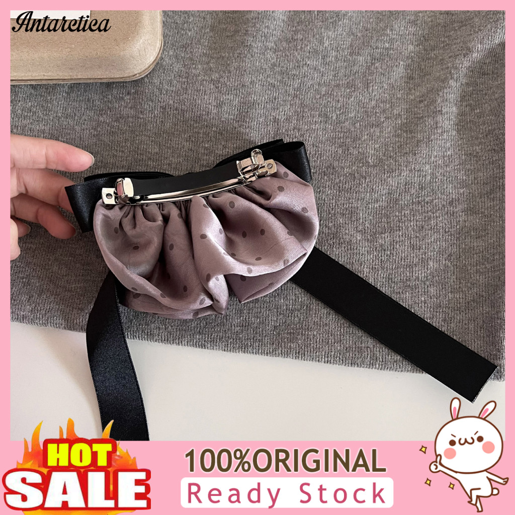 Vintage Hair Accessory Hairpin Style Satin Dot Print Ribbon Bowknot Clip Lightweight Spring for Women and Girls Elegant