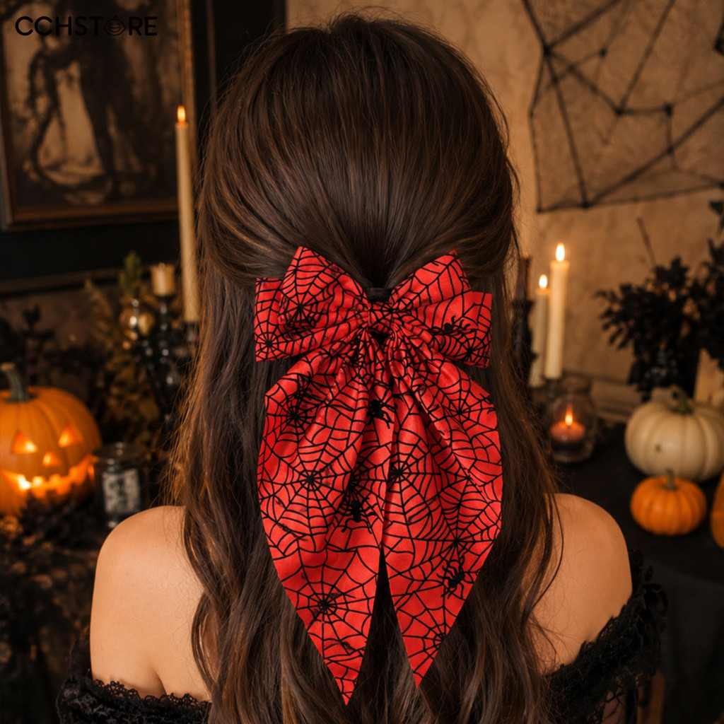 Elegant Ponytail Holders for Parties Vintage Ribbon Hair Ornaments Halloween Spider Web Bow Clips for Women Girls – Bo