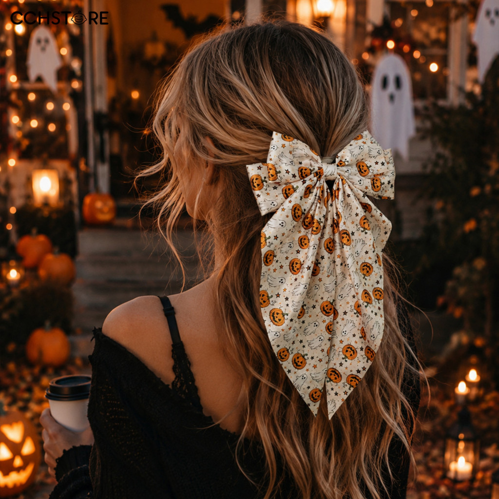 Halloween Hair Barrettes Holiday Costume Accessories Bows for Women Girls Vintage Ribbon Barrette Clips with Long Tails