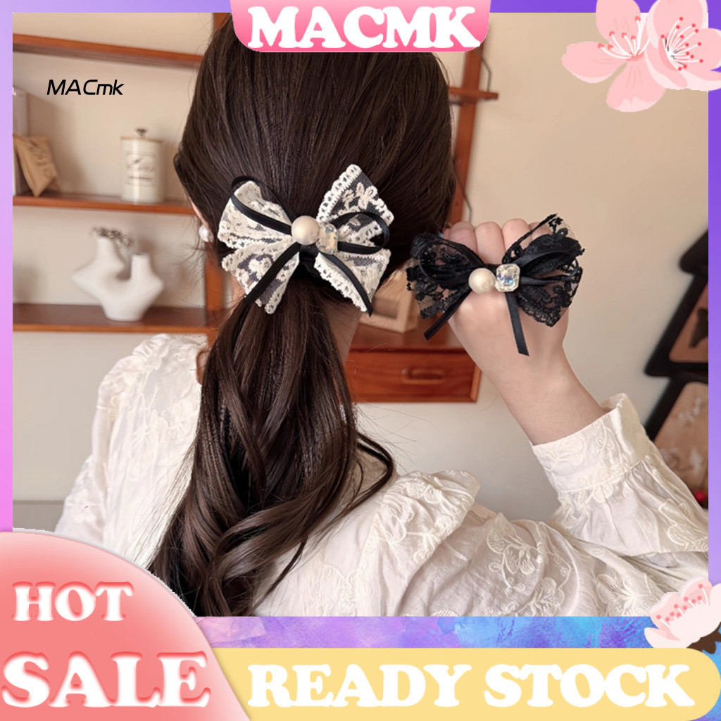 High Elasticity Hair Rope Vintage Style Accessory Elastic with Lace Ribbon Imitation Pearls Rhinestones – Stylish Pony