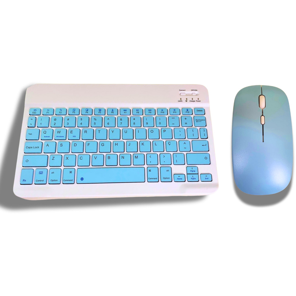 Kit Conjunto Teclado Mouse Bluetooth Sem Fio Coloridos Wireless Recarregável Eficiente