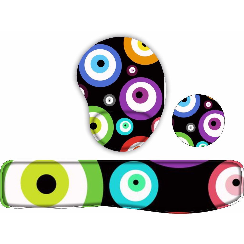 KIT Mouse Pad + Apoio de teclado + porta copos Olhos Coloridos 2
