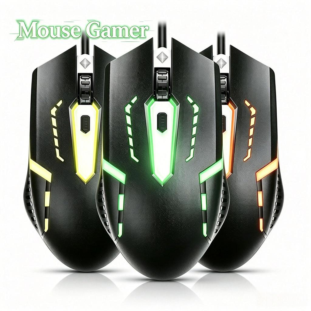 Mouse Gamer Óptico USB RGB LED 7 Color Ergonômico Ajustável 3200 DPI Plug abd Play Compatível com PC Notebook Mac Linux