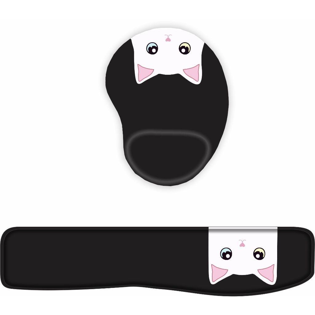 Kit Mouse Pad e Apoio de Teclado Gatinho Olhos Coloridos PRETO