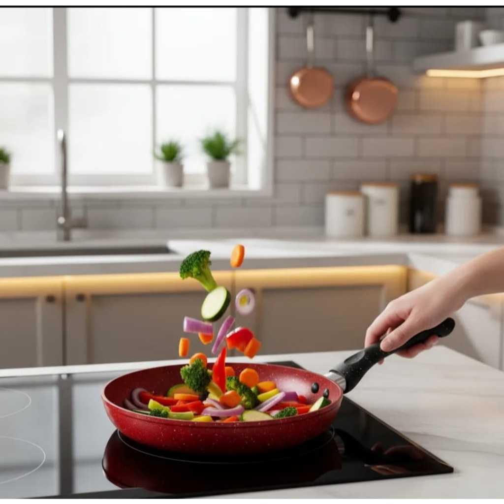 Frigideira Ceramica Antiaderente Stone Induction Multifuncional Vermelha