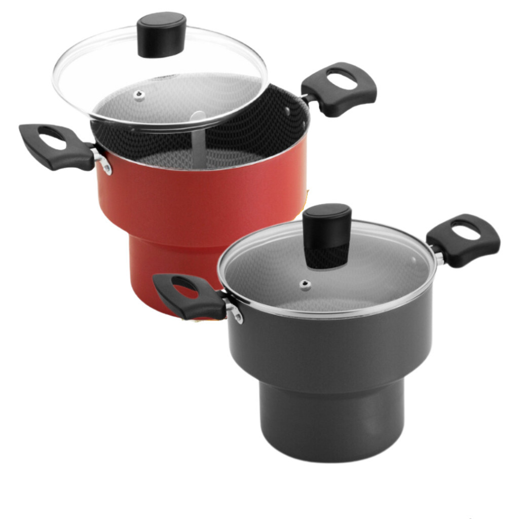 Cuscuzeira Antiaderente Com Tampa De Vidro Cuscuzeiro Preta ou vermelha Enjoy 14cm Luxo Grande