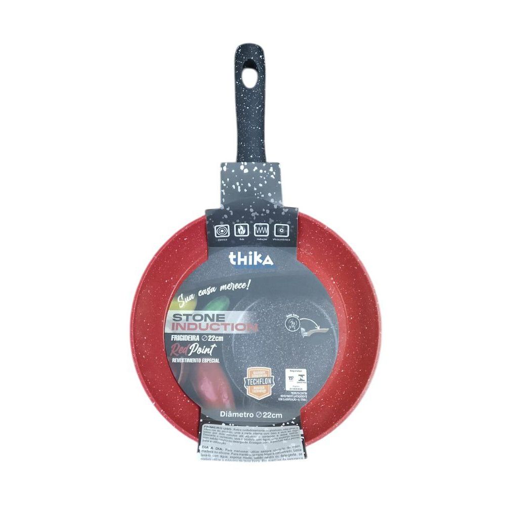 Frigideira em Alumínio Antiaderente Multifuncional 22cm - Vermelha