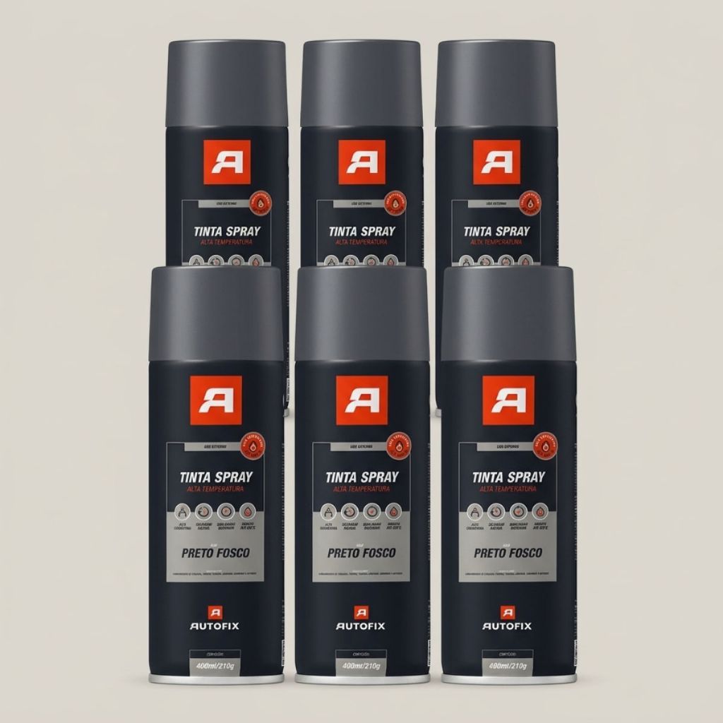 6 Tinta Spray Preto Fosco Alta Temperatura Escapamento Motor Metal Churrasqueira Automotivo Carro Ok