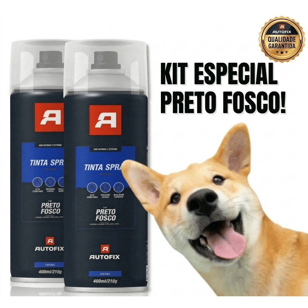 Kit 02 Tinta Spray Preto Fosco 400ml Autofix Alta Cobertura Secagem Rápida Metal Madeira Automotivo