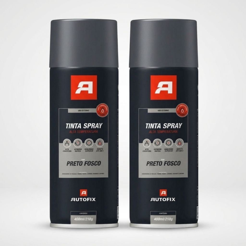 2 Tinta Spray Preto Fosco Alta Temperatura 600°C Escapamento Motor Metal Churrasqueira Automotivo