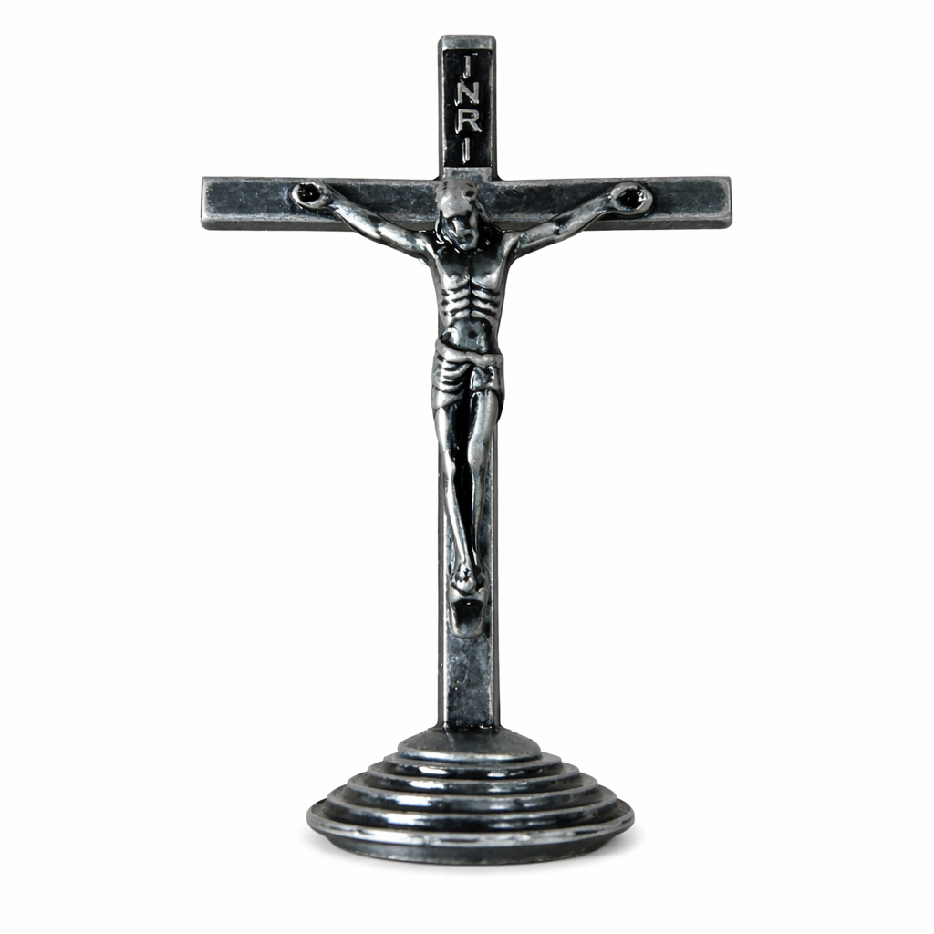 Mini Crucifixo Católico de Metal para Painel Automotivo Adesivo na Base