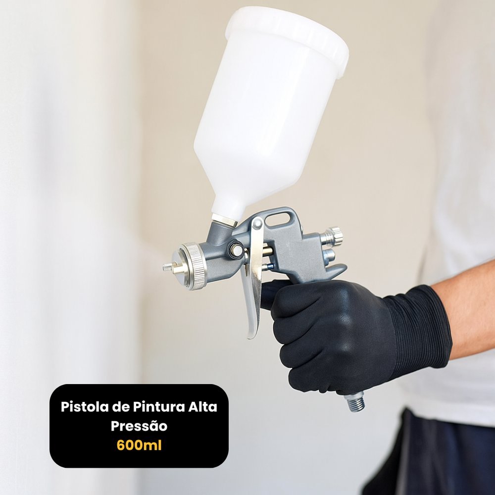 Pistola de Pintura Alta Pressão 600ml Profissional Fluxo Uniforme madeira metal alvenaria automotivo
