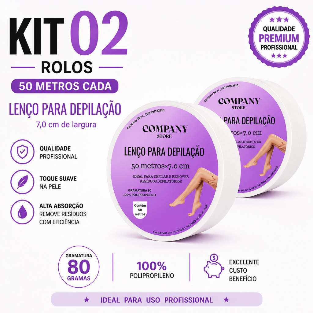 KIT O2 ROLOS TNT PARA DEPILAÇAO, 50 metros gramatura 80%, 7.0 cm . ENVIO RA'PIDO 24HRS UTEIS.