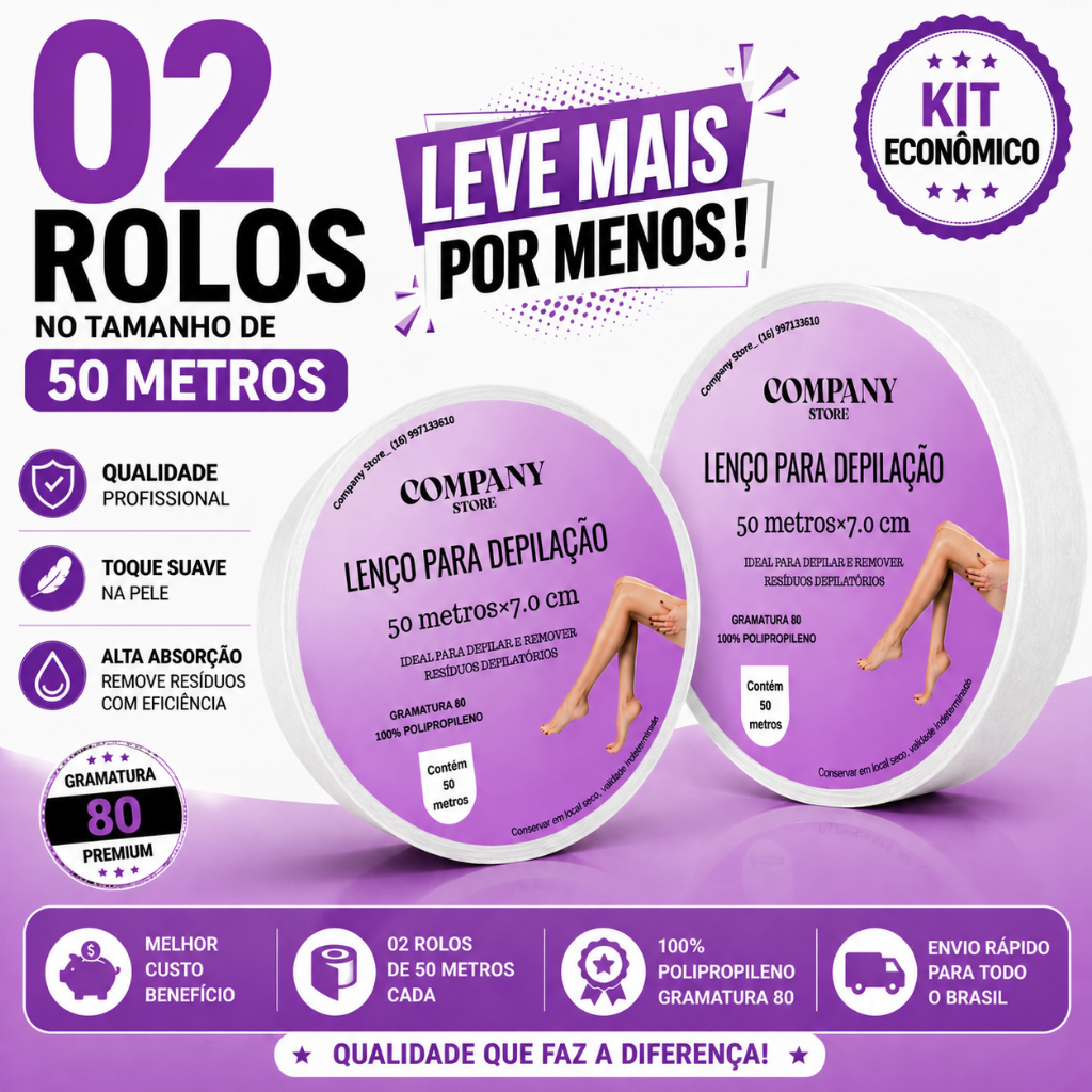KIT O2 ROLOS TNT PARA DEPILAÇAO, 50 metros gramatura 80%, 7.0 cm . ENVIO RA'PIDO 24HRS UTEIS.