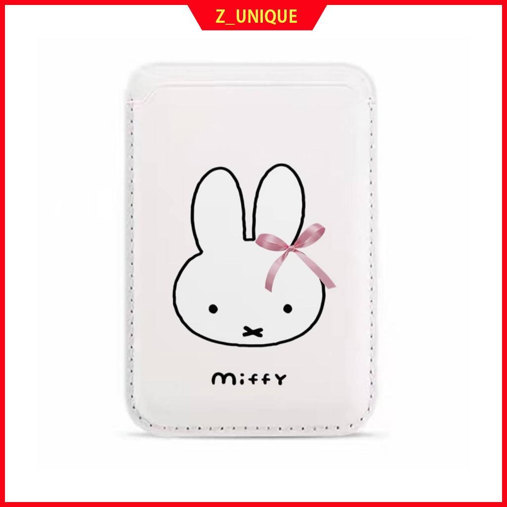 Carteira De Cartão MagSafe Miffy Ribbon | Suporte Fofo De Coelho De Couro PU Para iPhone Estojo Minimalista De Identificação Estilo Coreano