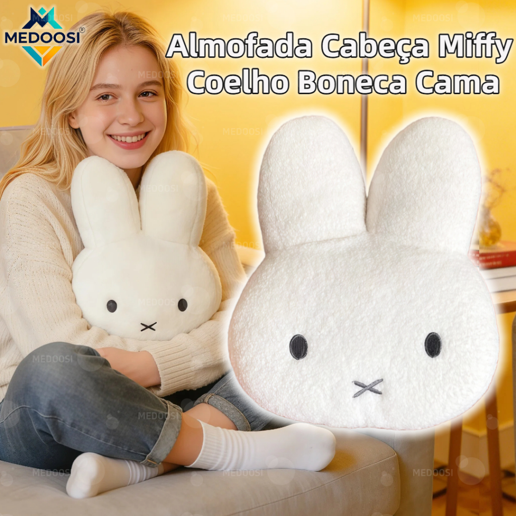MEDOOSI Almofada Coelho Miffy Branco  | Travesseiro Macia para Pelúcia Sofá e Cama, Decoracao Fofa Infantil Boneca