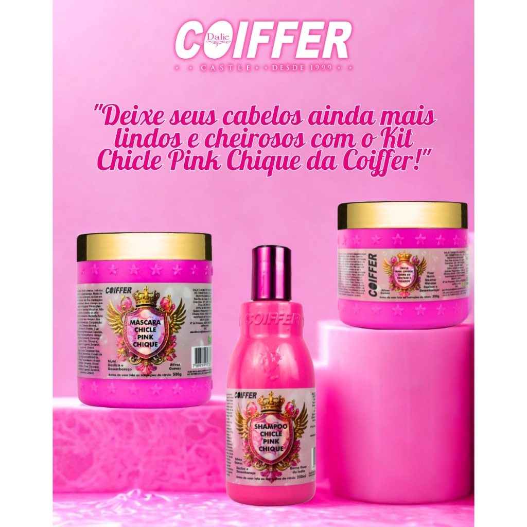 kit capilar chicle pink chique coiffer 3 itens