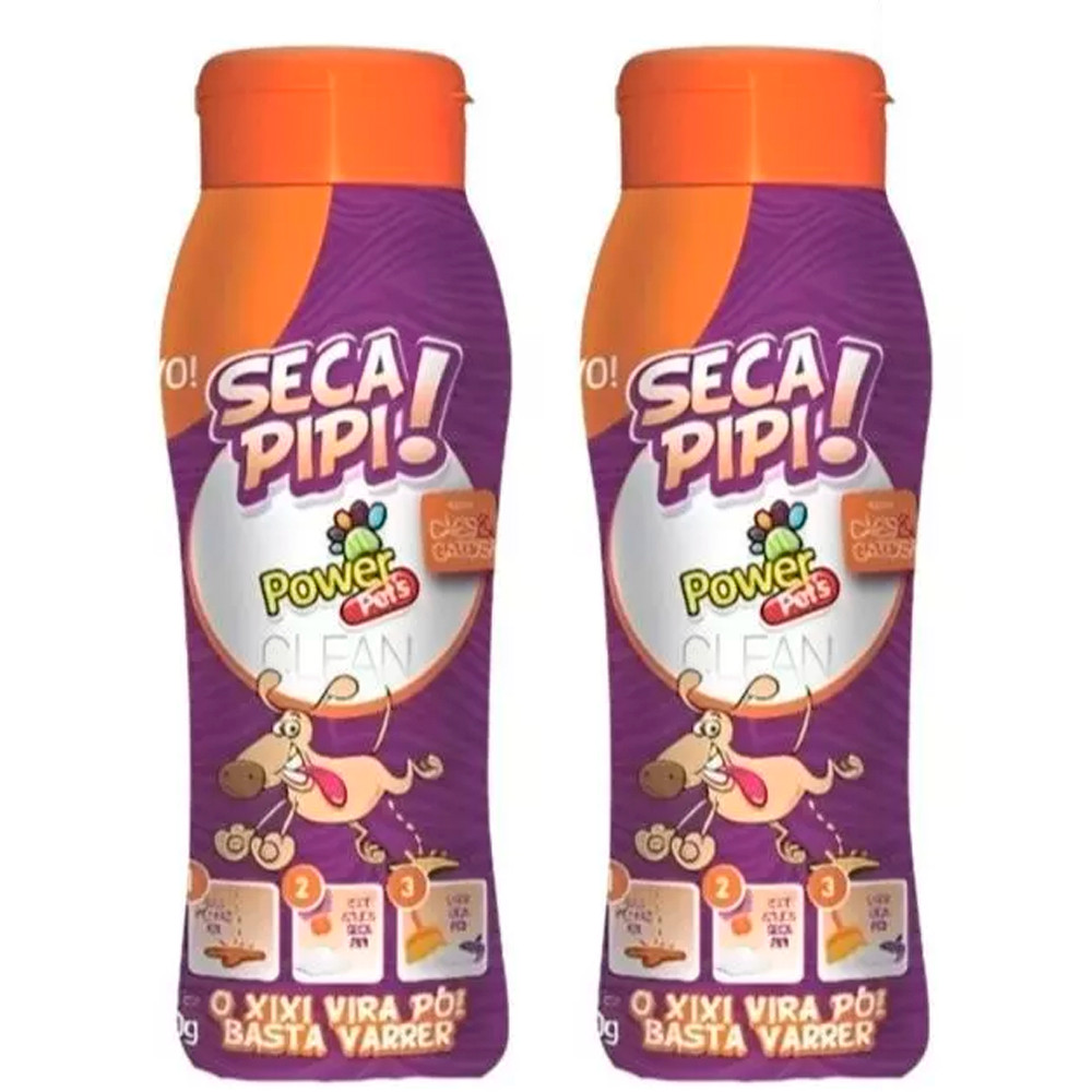 Kit com 2 Seca Pipi Power Pets 250g Xixi Vira Pó Eliminador de Urina Pet Higiene para Cães e Gatos
