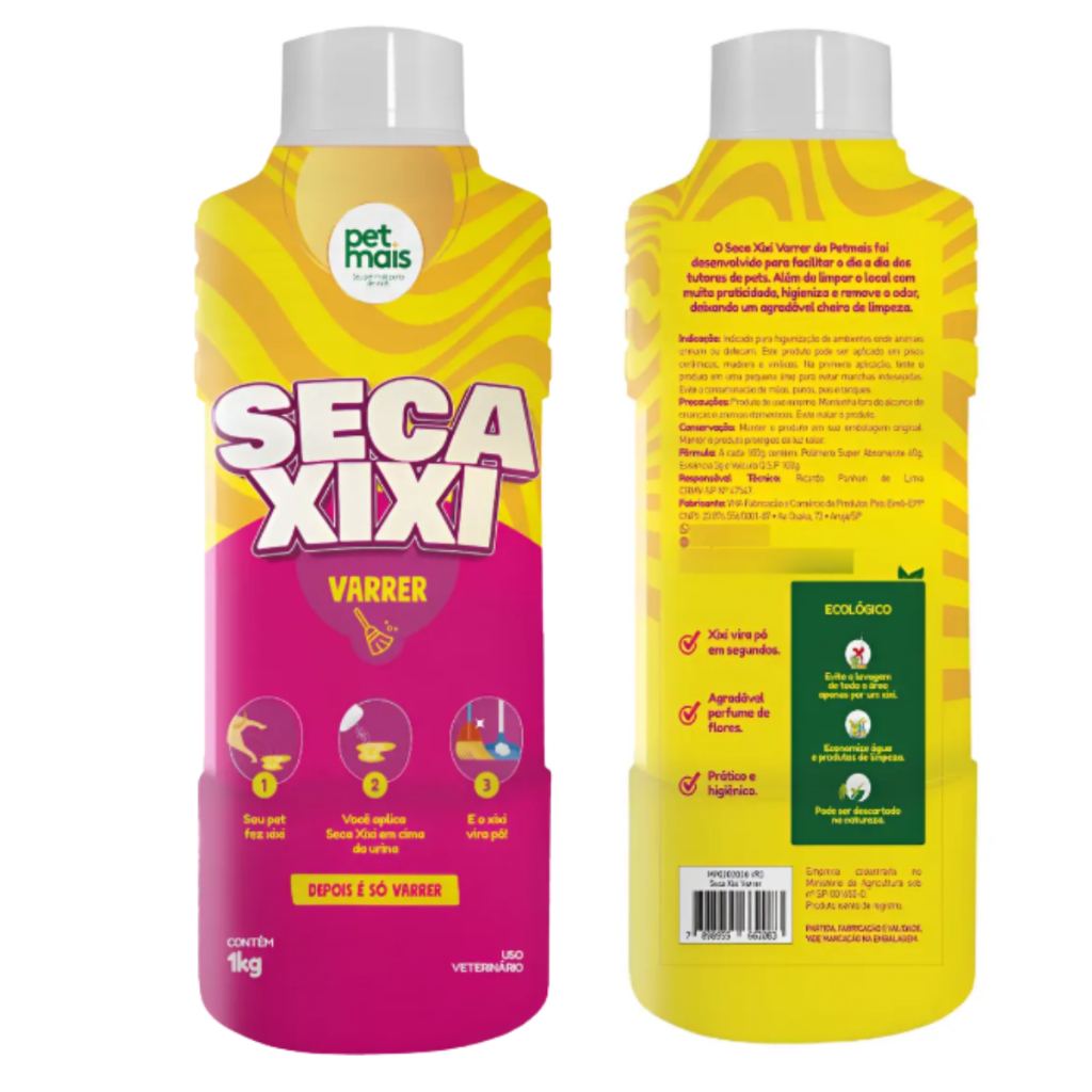 Seca Xixi Pet Mais 1kg / 250g Absorvente de Urina Pet Granulado Higiênico para Cães e Gatos Fácil Limpeza