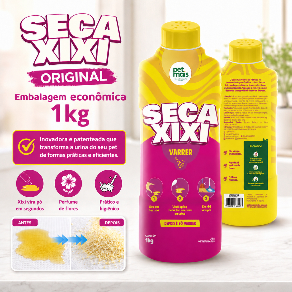 Seca Xixi Higienizador de Urina Pet Mais - Cães e Gatos - Absorve e Transforma em Pó 1Kg LUMEXAR