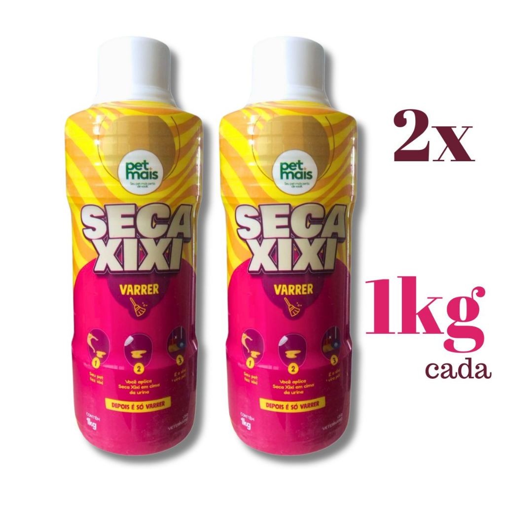 Kit 2 Seca Xixi Varrer 1kg cada  Urina Vira Pó Profissional Limpa Xixi Cães e Gatos Neutraliza Odor