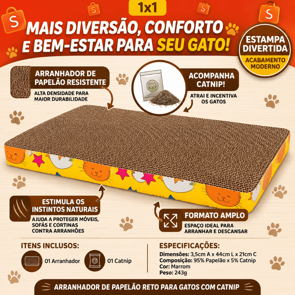 Arranhador Papelão Reto Gatos Catnip Estimulante Saúde Garras Produto Durável Prático