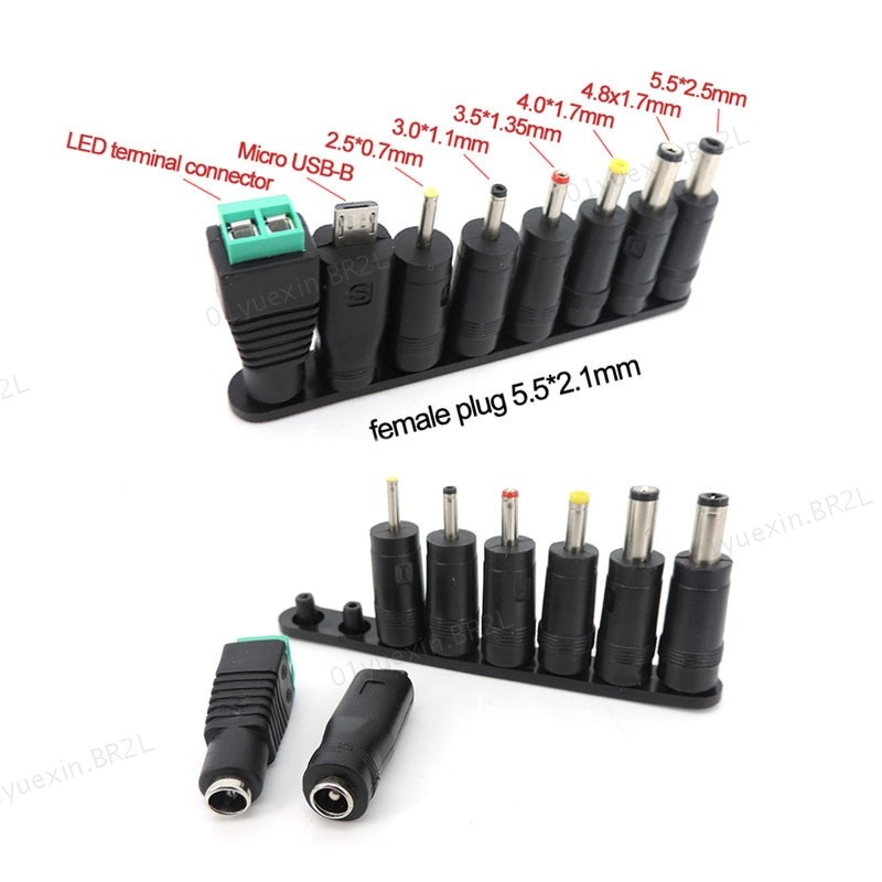 8 Pontas 5.5x2.5mm 4.0x1.7 3.5x1.35mm 4.8x1.7mm DC Macho Fêmea terminal Adaptador De Alimentação AC Conector Universal P