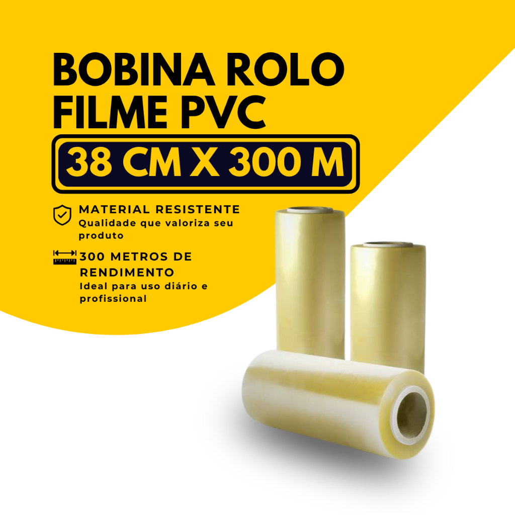 Filme PVC Plástico Rolo 38cmx300m Transparente Resistente Esticável Para Alimentos