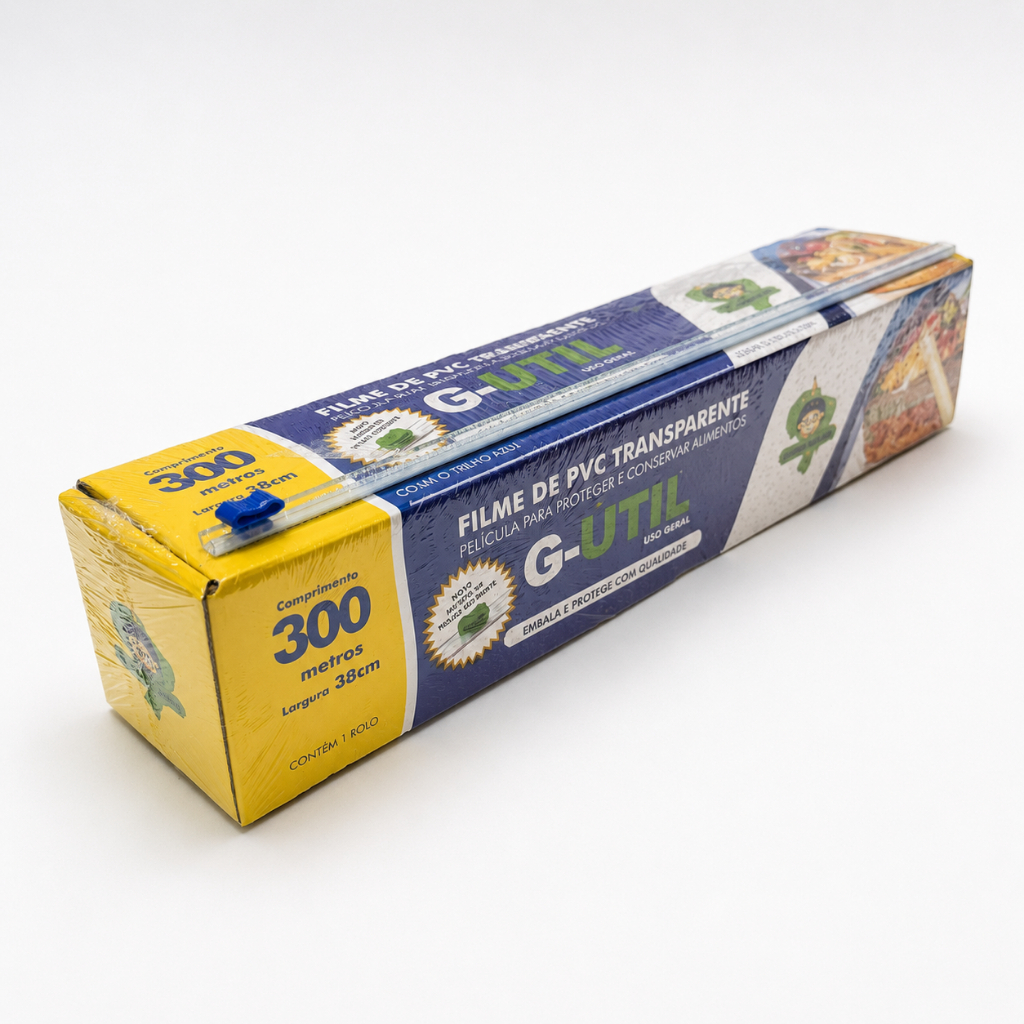 Rolo Bobina Plastico Film PVC 38cm x 300M Cortador Trilho Transparente GuaruFILME Esticavel