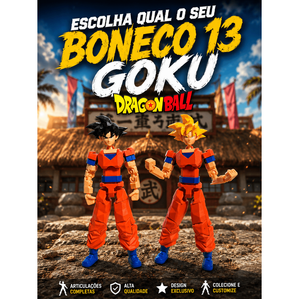 Boneco Dummy 13 Goku Articulado Dragon Ball - Escolha seu Goku - Montado