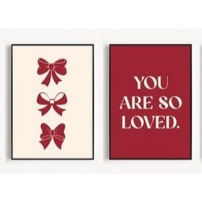 Quadros Decorativos Minimalistas Laços e Frase You Are So Loved Vermelho Moderno (2 peças)
