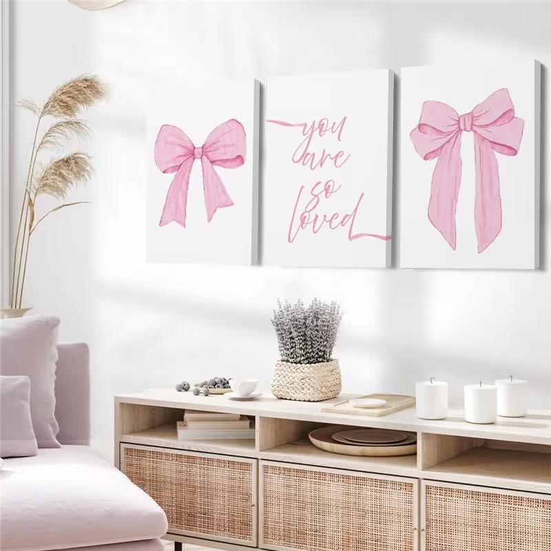 KIT 3 Quadros Laço Rosa You Are So Loved | Decoração Quarto Bebê Menina Maternidade