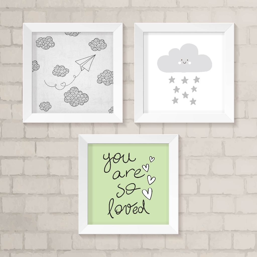 Kit de Quadros Infantil - You Are So Loved, Nuvem e Corações