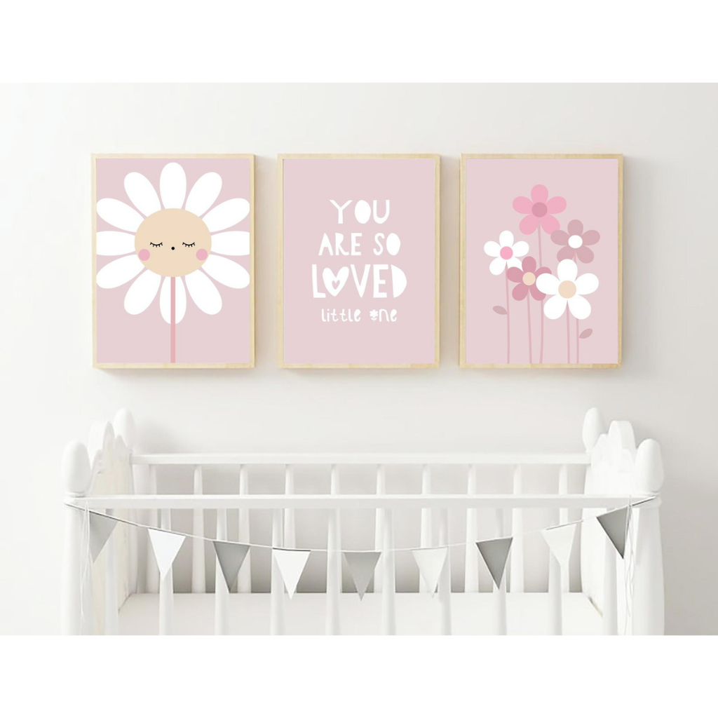 Kit Quadros Decorativo Infantil Margaridas You Are So Loved Florzinha Rosa Menina