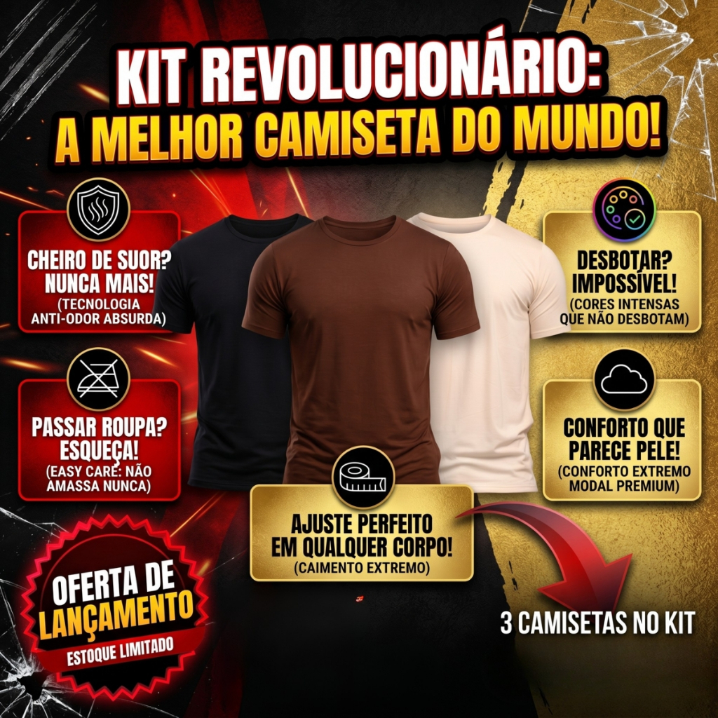 Kit 3 Camisetas Masculinas Elastano Tech Modal Tencel Super Premium Tecnologica Academia Trabalho Casual