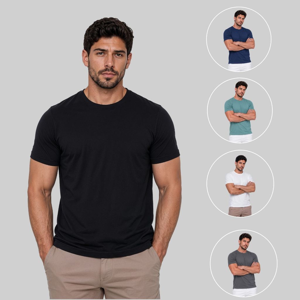 Kit 5 Camiseta Tech Modal Masculina Anti Odor Premium Camisa Básica Com Elastano Não Amassa