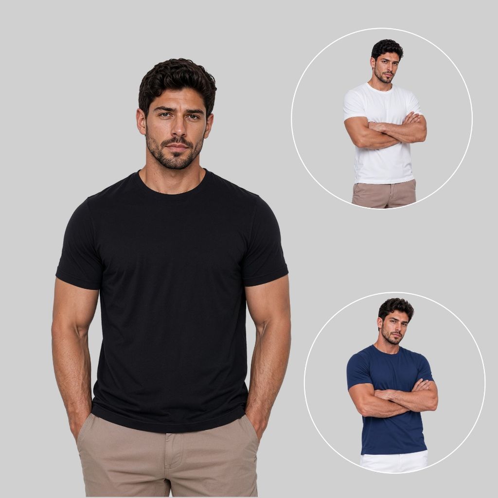 Kit 3 Camiseta Tech Modal Masculina Anti Odor Premium Camisa Básica Com Elastano Não Amassa