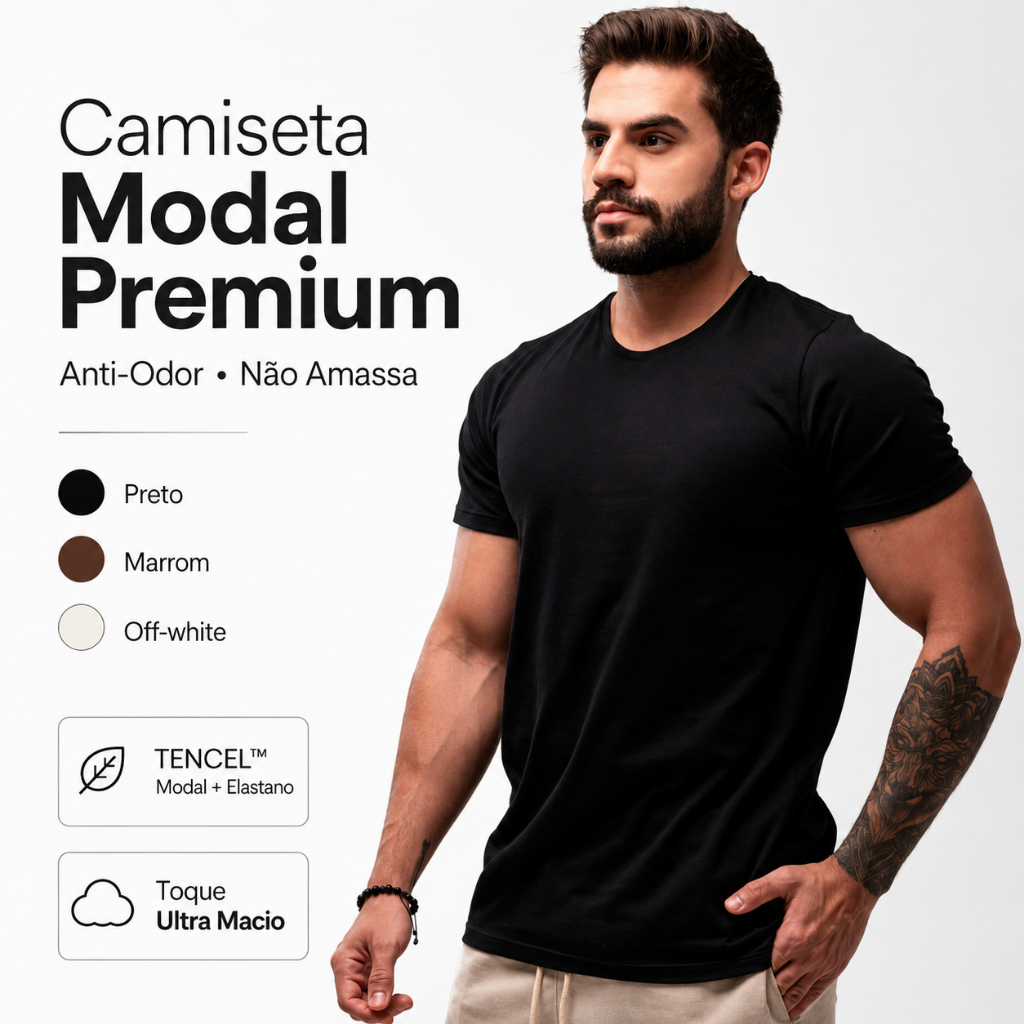 Camiseta Masculina Modal Tech Camisa Básica Elastano Super Premium Não amassa Anti Odor