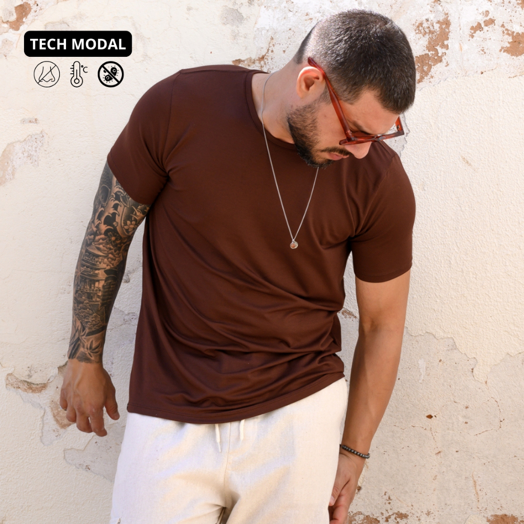 Camiseta Tech Modal Básica Tshirt Elastano Slim Anti-odor Antibacteriana Não Amassa Super Premium