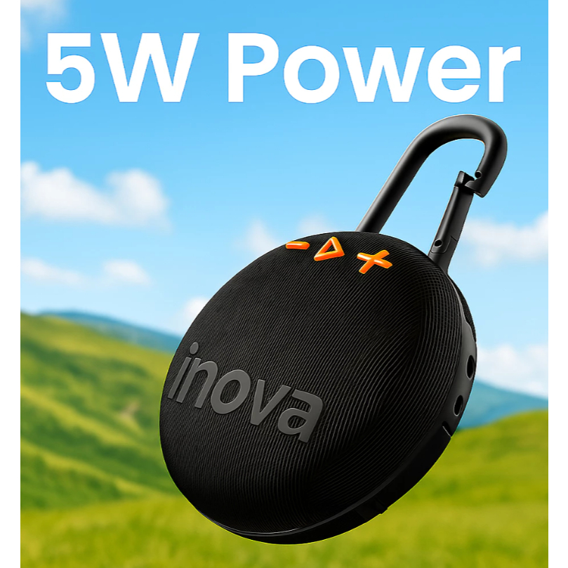 Inova Caixa de som Bluetooth portátil clip 5 com alça ao ar livre, FM, USB, TWS, 5W - para praia, festas ou viagens