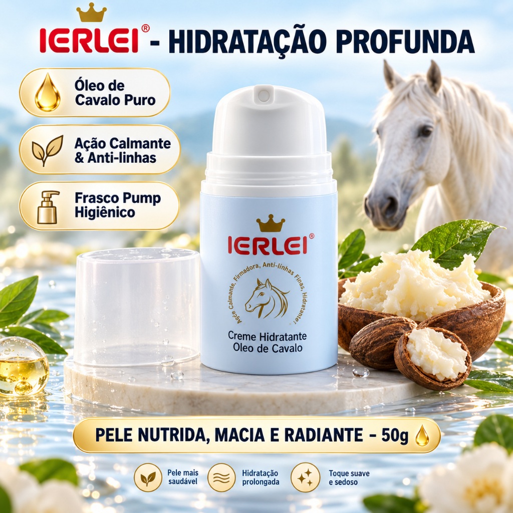 IERLEI 50g Creme Hidratante Óleo de Cavalo - Anti-Rugas, Reparador e Nutritivo com Pump - Rosto e Corpo