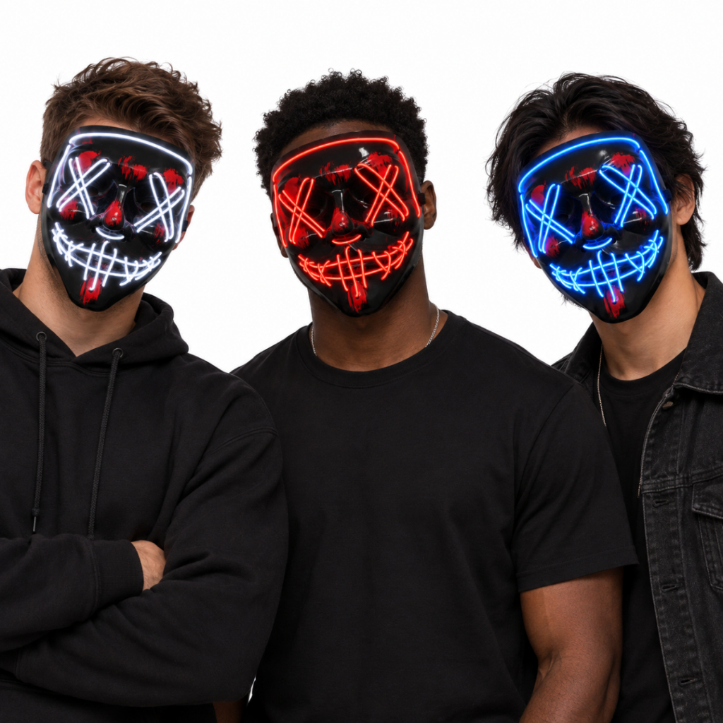 Mascara de Led  Halloween Uma noite de Crime Fantasia Festa Rave Balada ShowJabbawockeez Neon The Purge